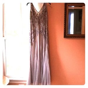 Adrianna Papell taupe sequined gown